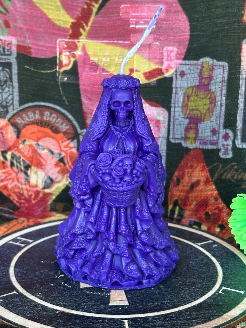 Handmade Purple Skeleton Bride Candle – Gothic Bride of Death